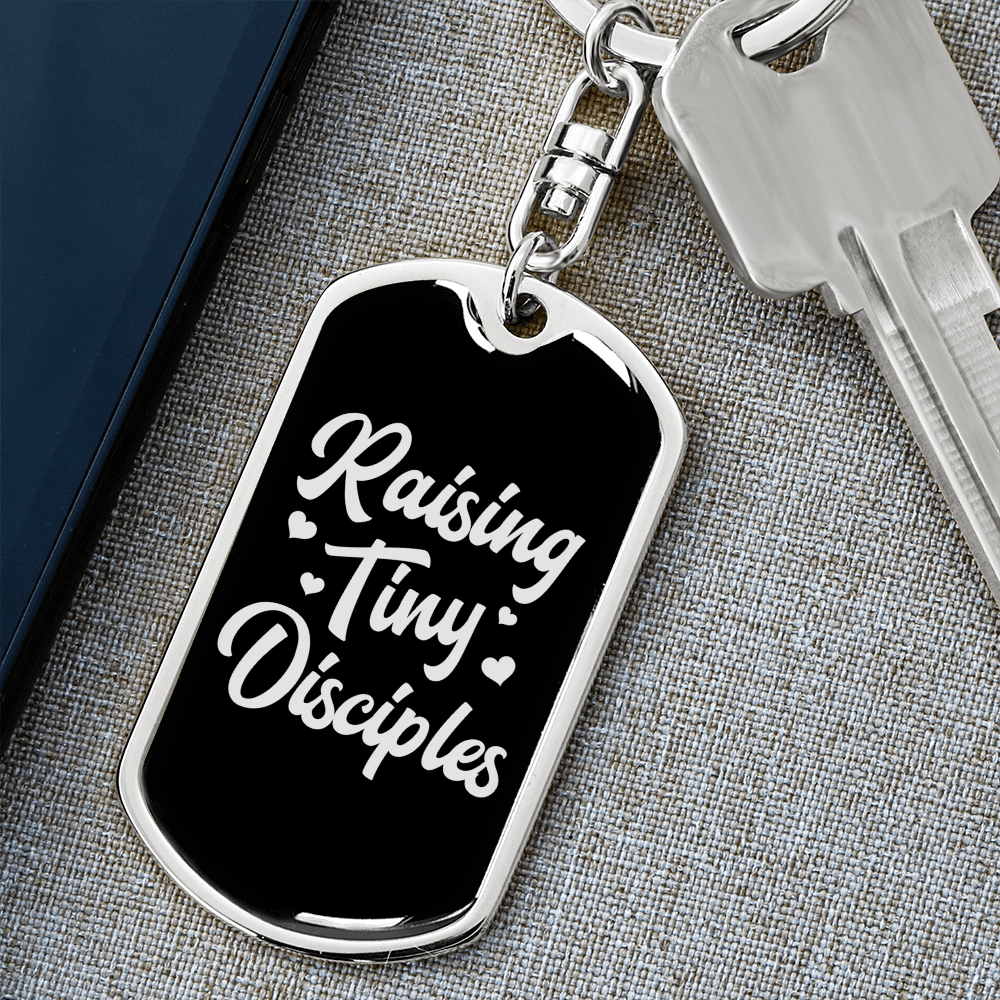 To My Wife  Raising Tiny Disciples Keychain Stainless Steel or 18k Gold Dog Tag Keyring - Dog Tag with Swivel Keychain