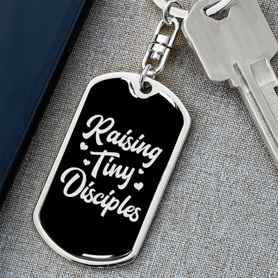 To My Wife  Raising Tiny Disciples Keychain Stainless Steel or 18k Gold Dog Tag Keyring - Dog Tag with Swivel Keychain