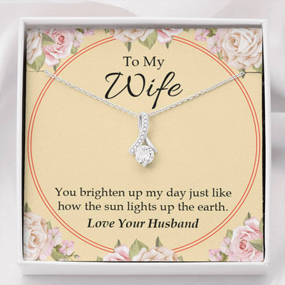 Wife Gift You Brighten Up My Day Eternity Ribbon Stone Pendant 14K White Gold Stainless Steel Jewelry Gift  - Alluring Beauty Necklace Gift For Her