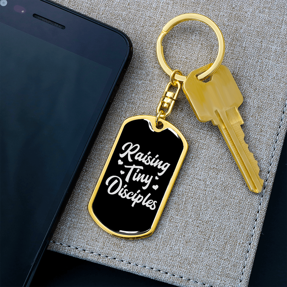 To My Wife  Raising Tiny Disciples Keychain Stainless Steel or 18k Gold Dog Tag Keyring - Dog Tag with Swivel Keychain