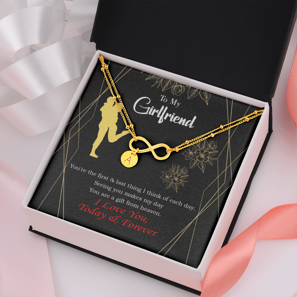 To My Girlfriend You Make My Day Infinity Bracelet With Initial Charms - Infinity Bracelet