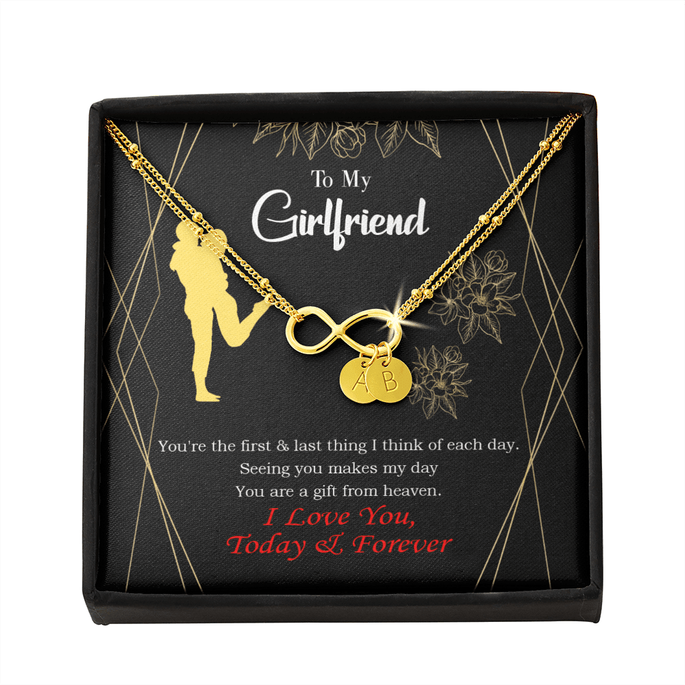 To My Girlfriend You Make My Day Infinity Bracelet With Initial Charms - Infinity Bracelet