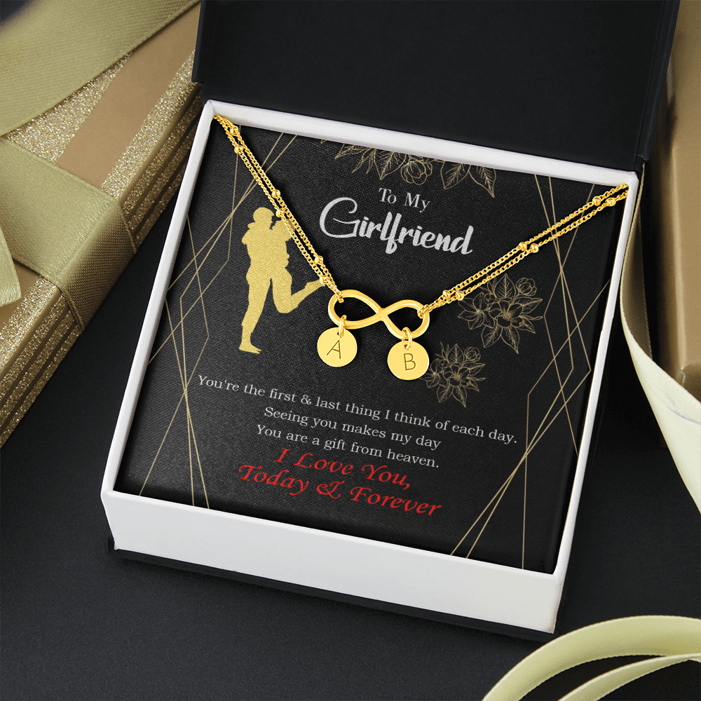 To My Girlfriend You Make My Day Infinity Bracelet With Initial Charms - Infinity Bracelet