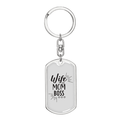 To My Wife  Wife Mom Boss Whitwe Keychain Stainless Steel or 18k Gold Dog Tag Keyring - Dog Tag with Swivel Keychain