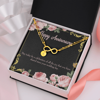 To My Wife Happy Anniversary Infinity Bracelet With Initial Charms - Infinity Bracelet