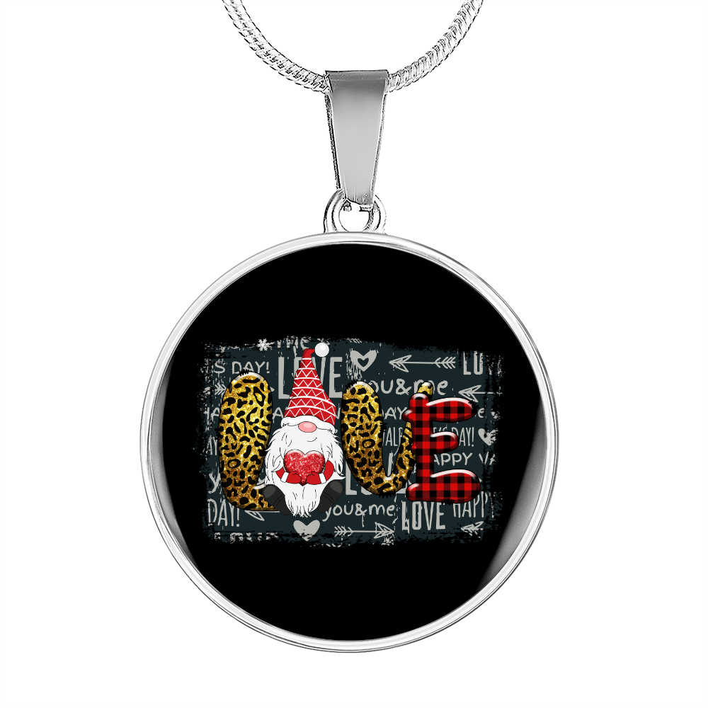 Girlfriend Gift Valentines Day Gnome Love Circle Necklace Stainless Steel or 18k Gold 18-22 - Luxury Circle Pendant Bangle Bracelet Meanful Gift Idea For Her/Him