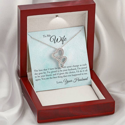 To My Wife Proud To Be You Husband Double Hearts Necklace Message Card From Son Daughter Gift Anniversary Birthday Graduation Mothers Day - Double Hearts Necklace