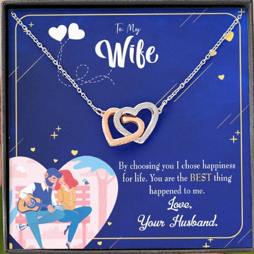 Wife Gift For Wife Birthday I Chose Happiness Inseparable Love Pendant 18k Rose Gold Finish 16� - Interlocking Hearts Necklace