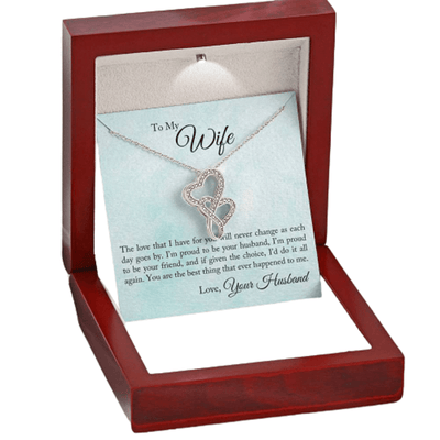 To My Wife Proud To Be You Husband Double Hearts Necklace Message Card From Son Daughter Gift Anniversary Birthday Graduation Mothers Day - Double Hearts Necklace