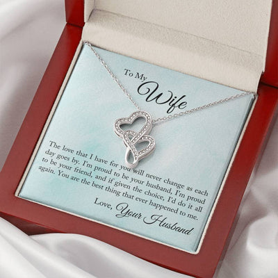 To My Wife Proud To Be You Husband Double Hearts Necklace Message Card From Son Daughter Gift Anniversary Birthday Graduation Mothers Day - Double Hearts Necklace