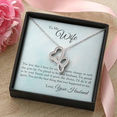 To My Wife Proud To Be You Husband Double Hearts Necklace Message Card From Son Daughter Gift Anniversary Birthday Graduation Mothers Day - Double Hearts Necklace
