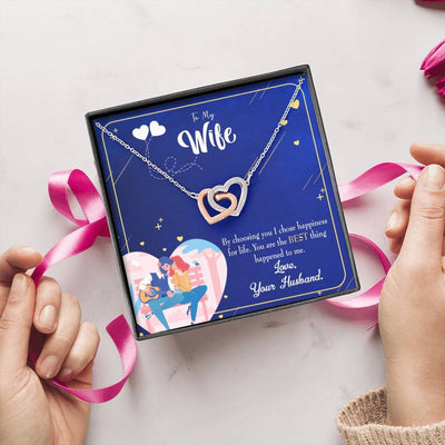 Wife Gift For Wife Birthday I Chose Happiness Inseparable Love Pendant 18k Rose Gold Finish 16� - Interlocking Hearts Necklace