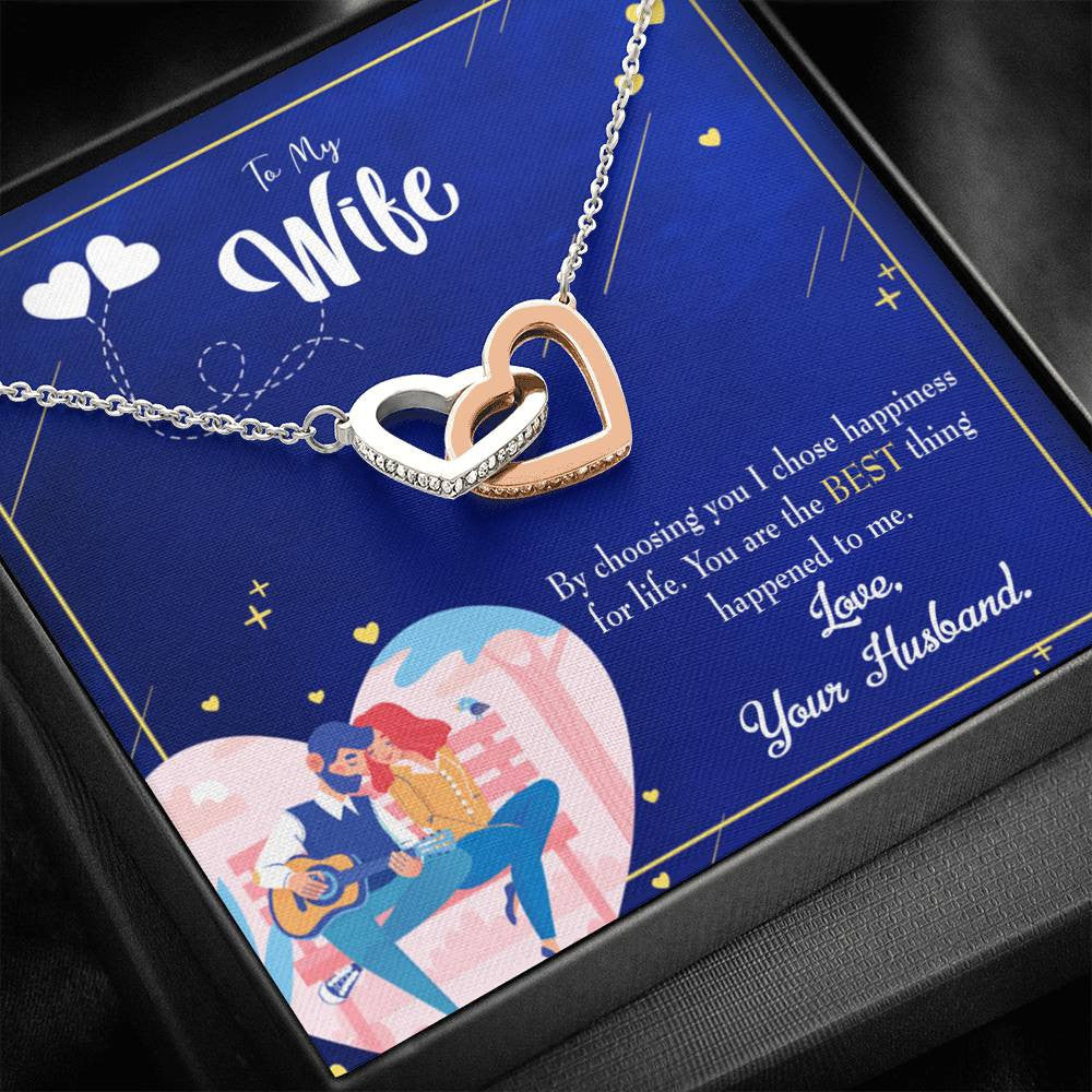 Wife Gift For Wife Birthday I Chose Happiness Inseparable Love Pendant 18k Rose Gold Finish 16� - Interlocking Hearts Necklace