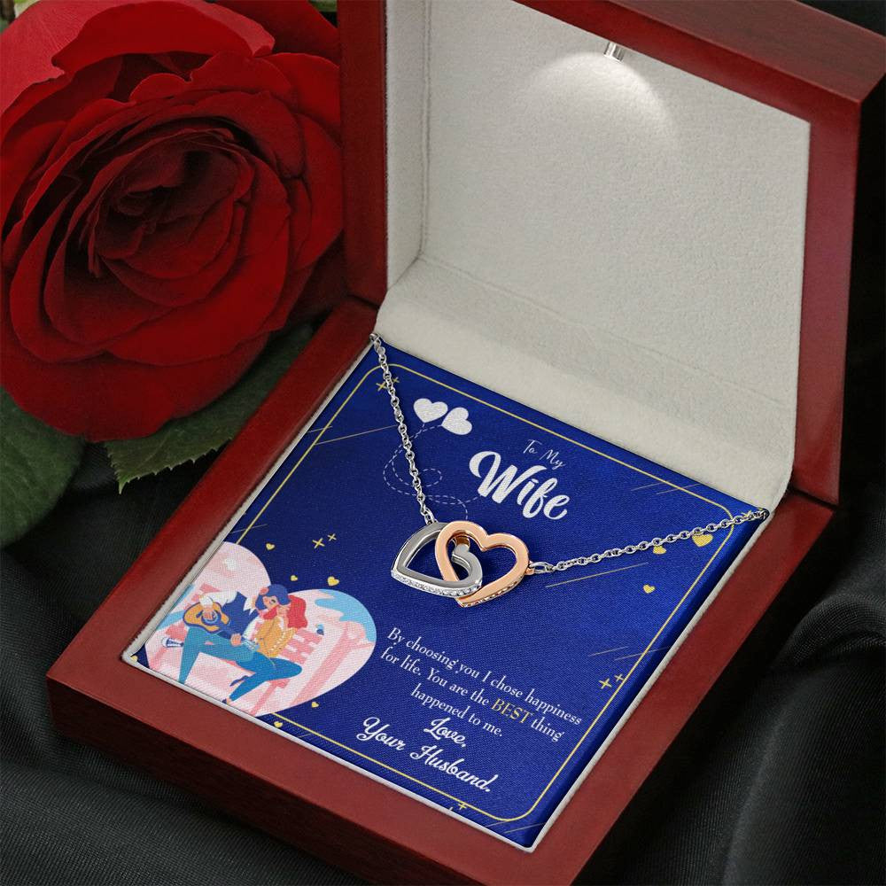 Wife Gift For Wife Birthday I Chose Happiness Inseparable Love Pendant 18k Rose Gold Finish 16� - Interlocking Hearts Necklace