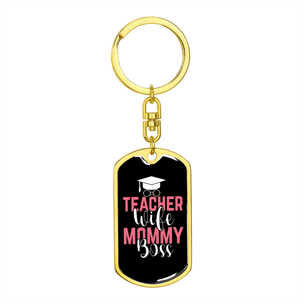 To My Wife  Teacher Wife Mommy Transparent Red  Keychain Stainless Steel or 18k Gold Dog Tag Keyring - Dog Tag with Swivel Keychain