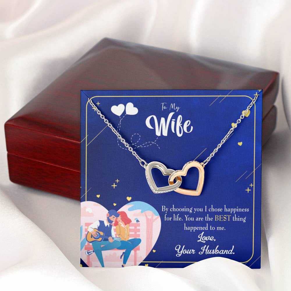 Wife Gift For Wife Birthday I Chose Happiness Inseparable Love Pendant 18k Rose Gold Finish 16� - Interlocking Hearts Necklace