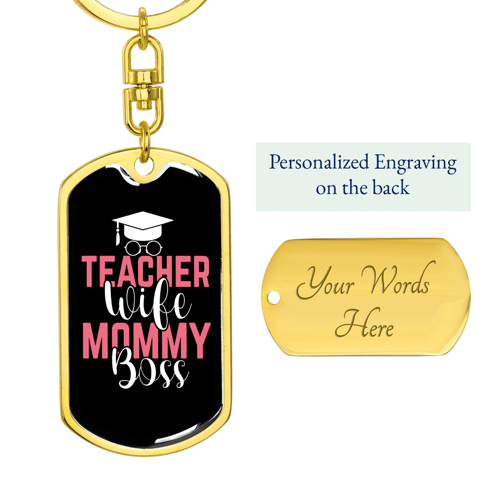 To My Wife  Teacher Wife Mommy Transparent Red  Keychain Stainless Steel or 18k Gold Dog Tag Keyring - Dog Tag with Swivel Keychain
