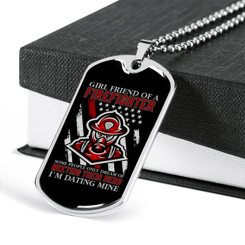 To My Girlfriend Girl Friend of a Firefighter Necklace Stainless Steel or 18k Gold Dog Tag 24" Chain - Luxury Love Messages Dog Tag Gifts For Man, Woman