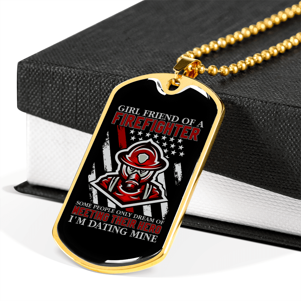 To My Girlfriend Girl Friend of a Firefighter Necklace Stainless Steel or 18k Gold Dog Tag 24" Chain - Luxury Love Messages Dog Tag Gifts For Man, Woman