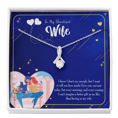 Gift For Wife Better Gift Eternity Ribbon Stone Pendant 14K White Gold Stainless Steel Jewelry Gift  - Alluring Beauty Necklace Gift For Her