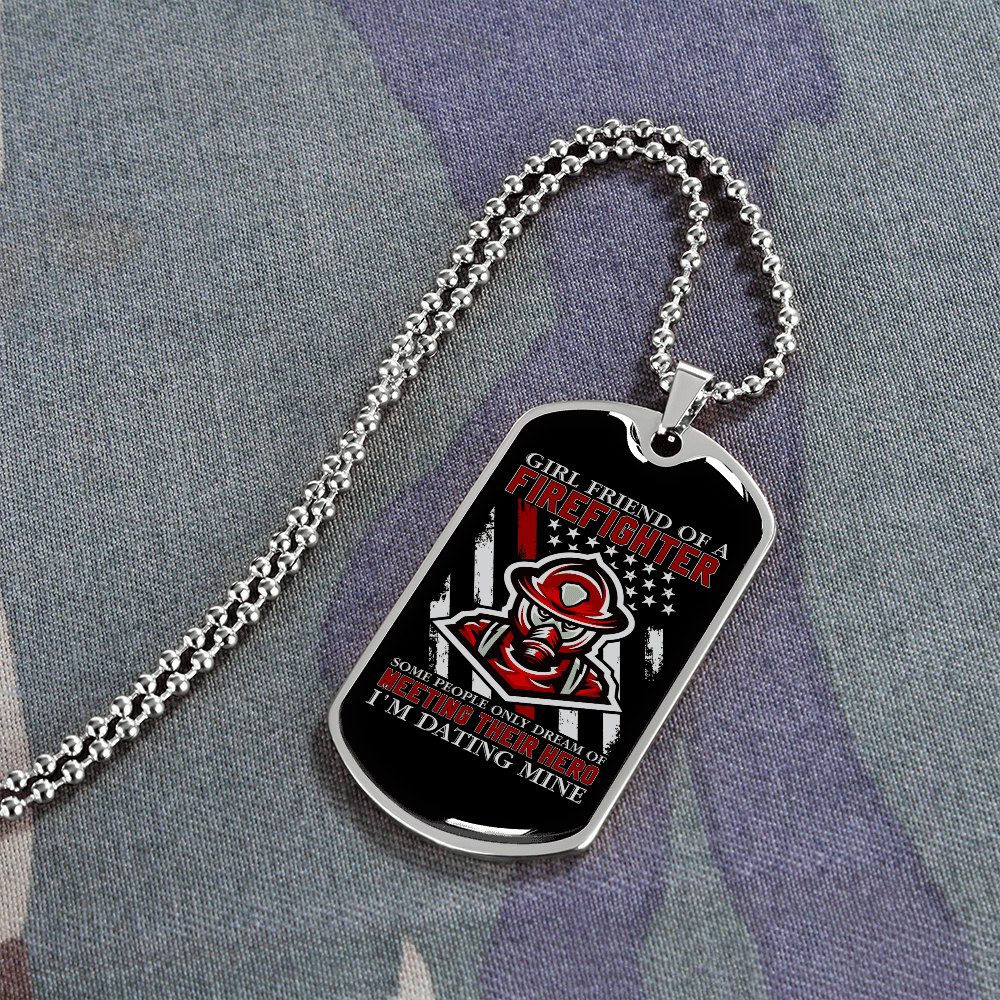 To My Girlfriend Girl Friend of a Firefighter Necklace Stainless Steel or 18k Gold Dog Tag 24" Chain - Luxury Love Messages Dog Tag Gifts For Man, Woman