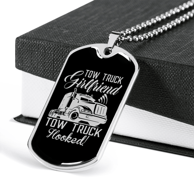 To My Girlfriend Tow Truck Girlfriend Hooked! Necklace Stainless Steel or 18k Gold Dog Tag 24" Chain - Luxury Love Messages Dog Tag Gifts For Man, Woman