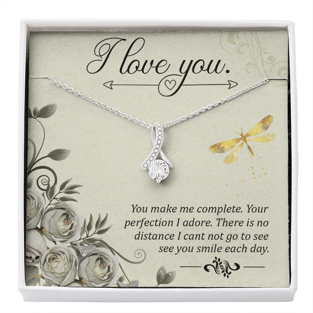 To My Girlfriend I Love You Message Card W Mahogany Style Luxury Box Eternity Ribbon Stone Necklace - Alluring Beauty Necklace Gift For Her