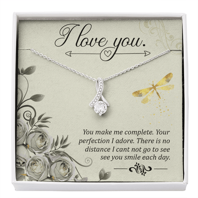 To My Girlfriend I Love You Message Card W Mahogany Style Luxury Box Eternity Ribbon Stone Necklace - Alluring Beauty Necklace Gift For Her