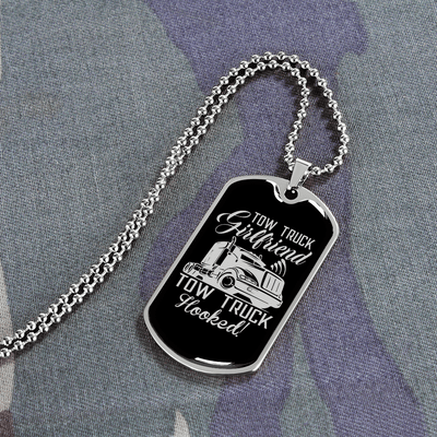 To My Girlfriend Tow Truck Girlfriend Hooked! Necklace Stainless Steel or 18k Gold Dog Tag 24" Chain - Luxury Love Messages Dog Tag Gifts For Man, Woman