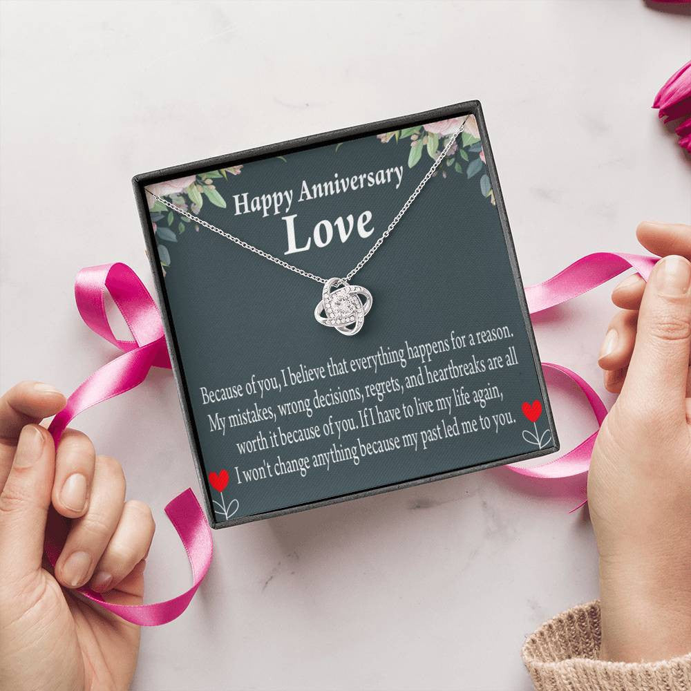 Happy Anniversary Girlfriend Reason For Everything Love Knot Pendant Necklace Stainless Steel W Cz Stone - Luxury Love Knot Necklace Meanful Gift Idea For Her/Him