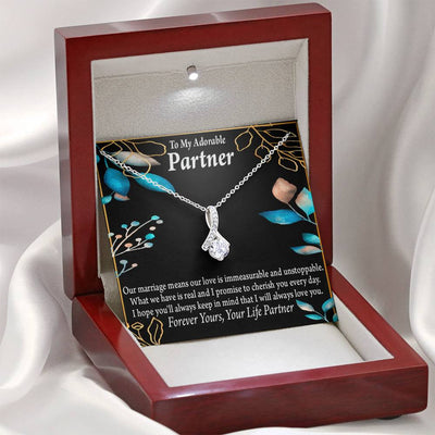 For My Partner Forever Yours Eternity Ribbon Stone Necklace 14K White Gold Keepsake Card Partner Gift - Alluring Beauty Necklace Gift For Her