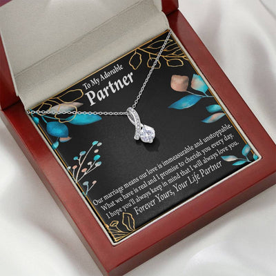 For My Partner Forever Yours Eternity Ribbon Stone Necklace 14K White Gold Keepsake Card Partner Gift - Alluring Beauty Necklace Gift For Her