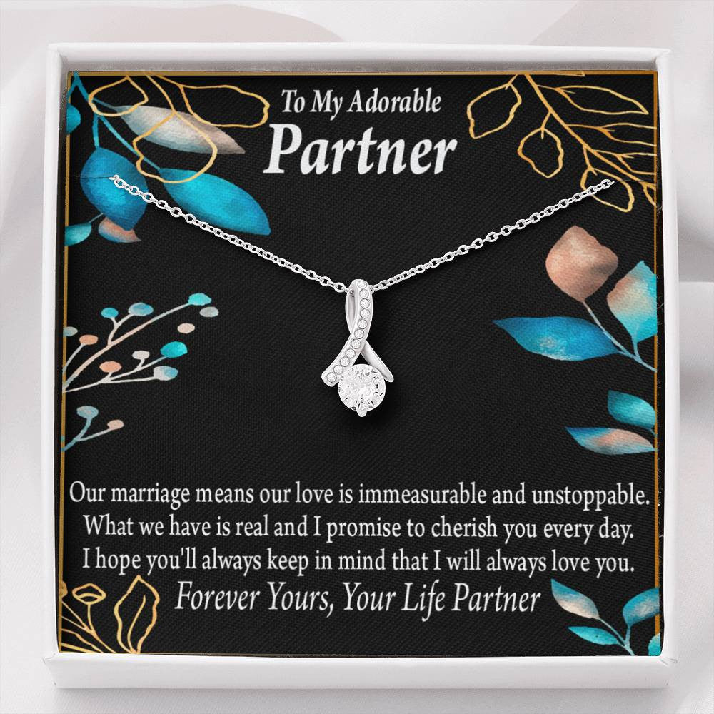 For My Partner Forever Yours Eternity Ribbon Stone Necklace 14K White Gold Keepsake Card Partner Gift - Alluring Beauty Necklace Gift For Her