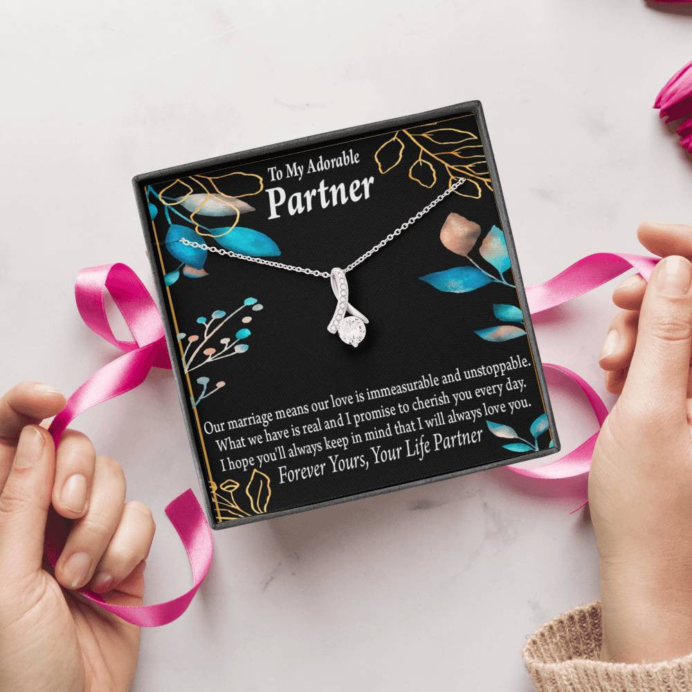 For My Partner Forever Yours Eternity Ribbon Stone Necklace 14K White Gold Keepsake Card Partner Gift - Alluring Beauty Necklace Gift For Her