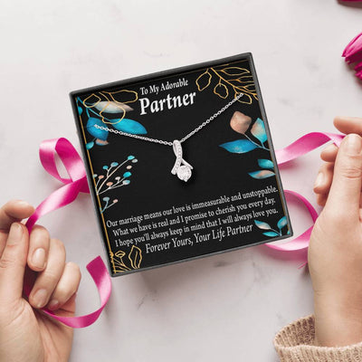 For My Partner Forever Yours Eternity Ribbon Stone Necklace 14K White Gold Keepsake Card Partner Gift - Alluring Beauty Necklace Gift For Her