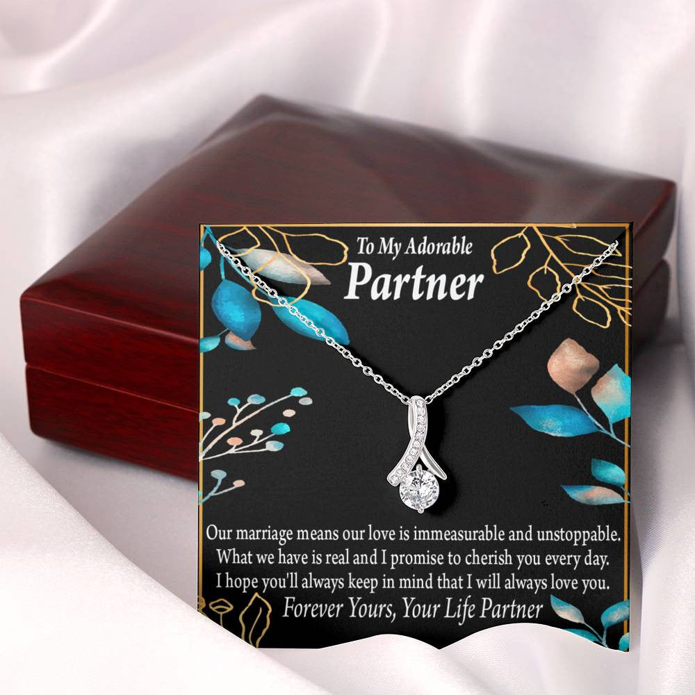 For My Partner Forever Yours Eternity Ribbon Stone Necklace 14K White Gold Keepsake Card Partner Gift - Alluring Beauty Necklace Gift For Her