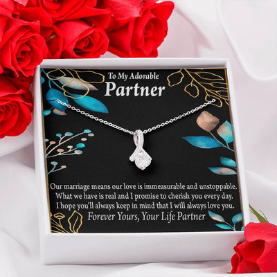 For My Partner Forever Yours Eternity Ribbon Stone Necklace 14K White Gold Keepsake Card Partner Gift - Alluring Beauty Necklace Gift For Her