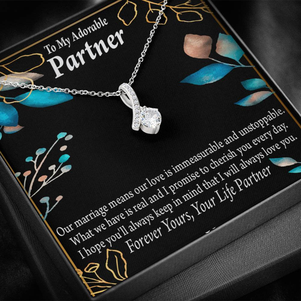 For My Partner Forever Yours Eternity Ribbon Stone Necklace 14K White Gold Keepsake Card Partner Gift - Alluring Beauty Necklace Gift For Her