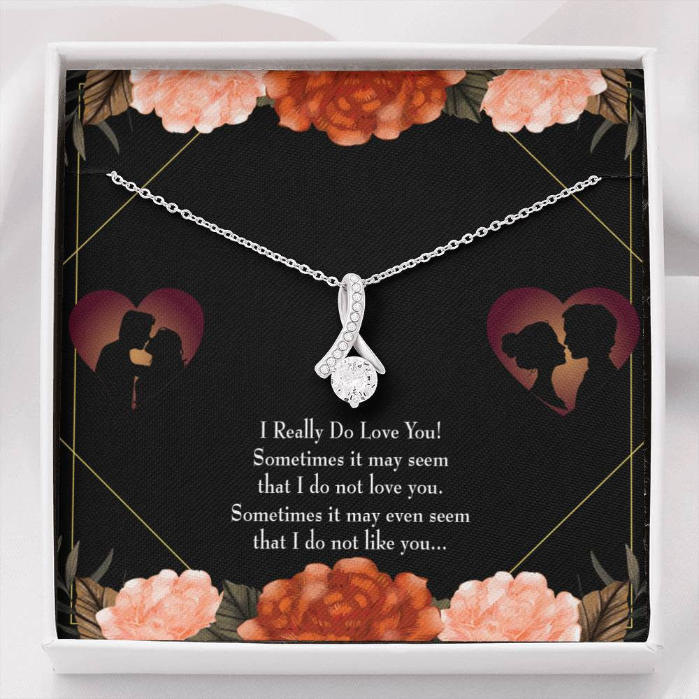 To My Girlfriend Really Love You English Message Card W Mahogany Style Luxury Box Eternity Ribbon Stone Necklace - Alluring Beauty Necklace Gift For Her