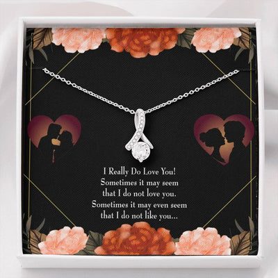 To My Girlfriend Really Love You English Message Card W Mahogany Style Luxury Box Eternity Ribbon Stone Necklace - Alluring Beauty Necklace Gift For Her