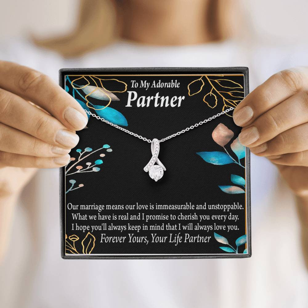 For My Partner Forever Yours Eternity Ribbon Stone Necklace 14K White Gold Keepsake Card Partner Gift - Alluring Beauty Necklace Gift For Her