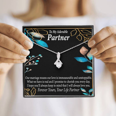 For My Partner Forever Yours Eternity Ribbon Stone Necklace 14K White Gold Keepsake Card Partner Gift - Alluring Beauty Necklace Gift For Her