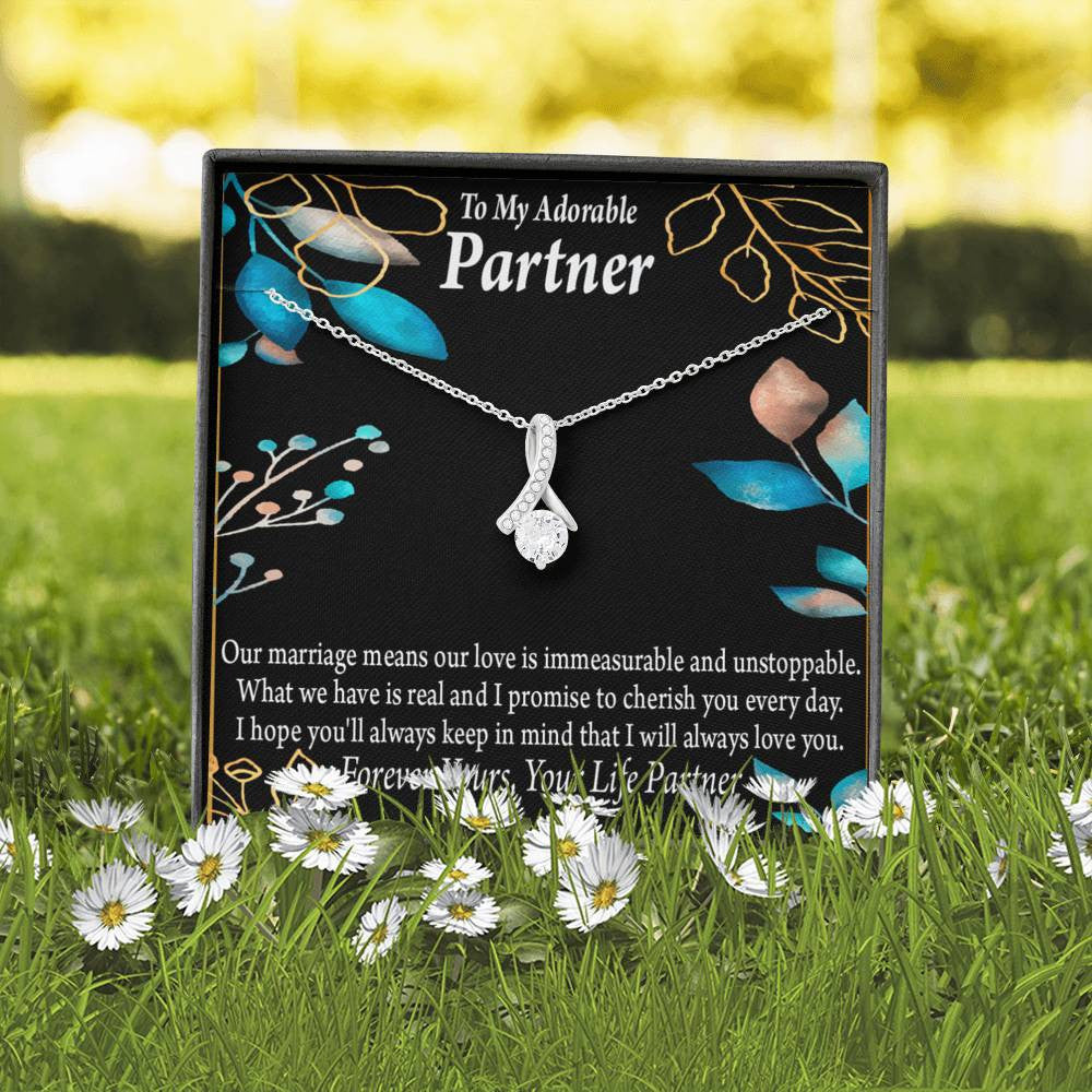 For My Partner Forever Yours Eternity Ribbon Stone Necklace 14K White Gold Keepsake Card Partner Gift - Alluring Beauty Necklace Gift For Her