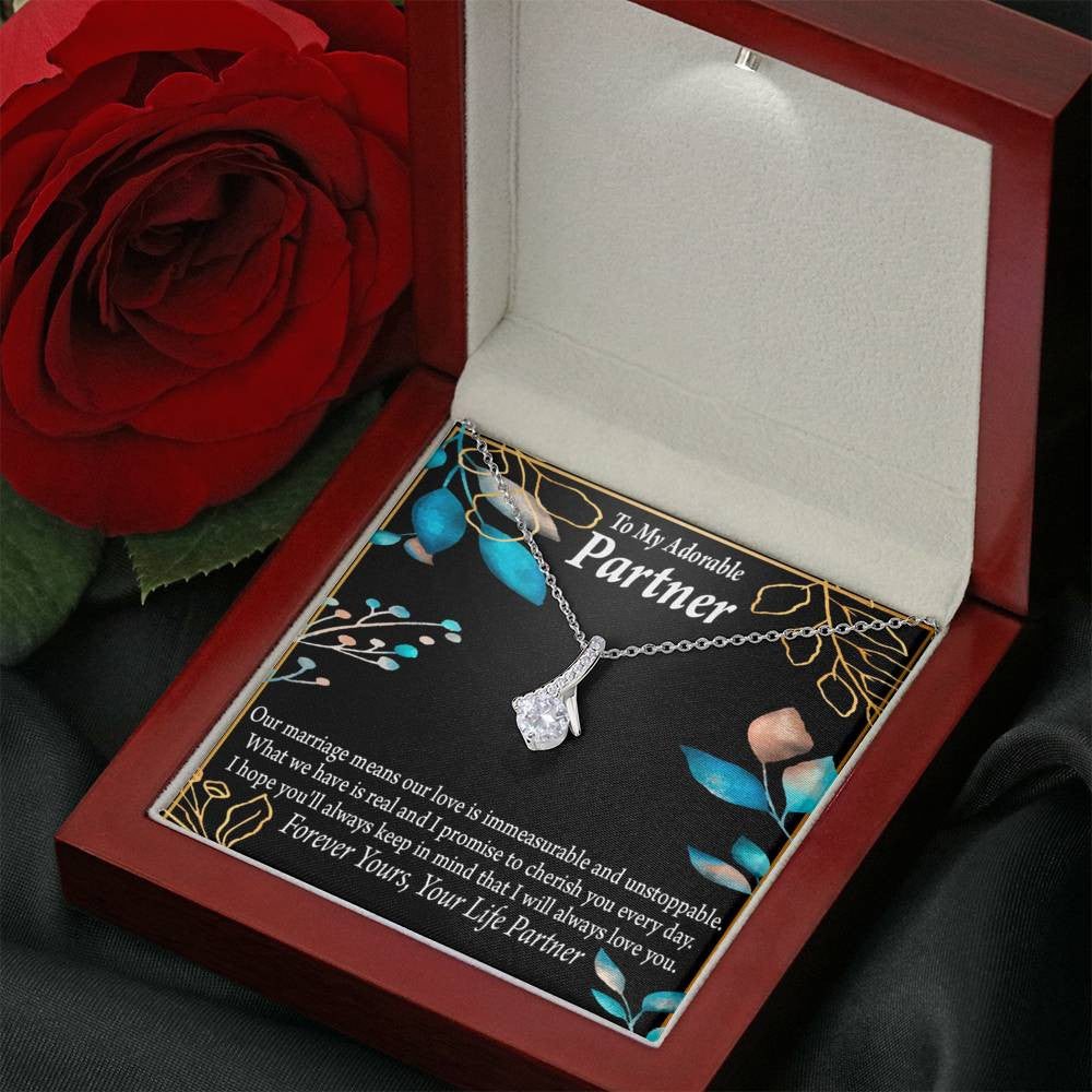 For My Partner Forever Yours Eternity Ribbon Stone Necklace 14K White Gold Keepsake Card Partner Gift - Alluring Beauty Necklace Gift For Her