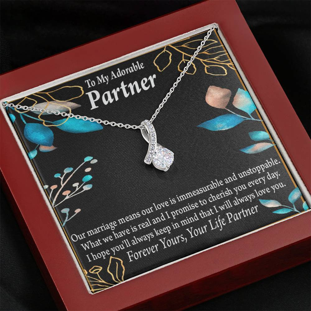 For My Partner Forever Yours Eternity Ribbon Stone Necklace 14K White Gold Keepsake Card Partner Gift - Alluring Beauty Necklace Gift For Her
