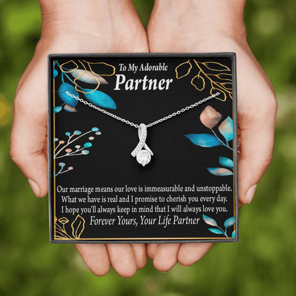 For My Partner Forever Yours Eternity Ribbon Stone Necklace 14K White Gold Keepsake Card Partner Gift - Alluring Beauty Necklace Gift For Her