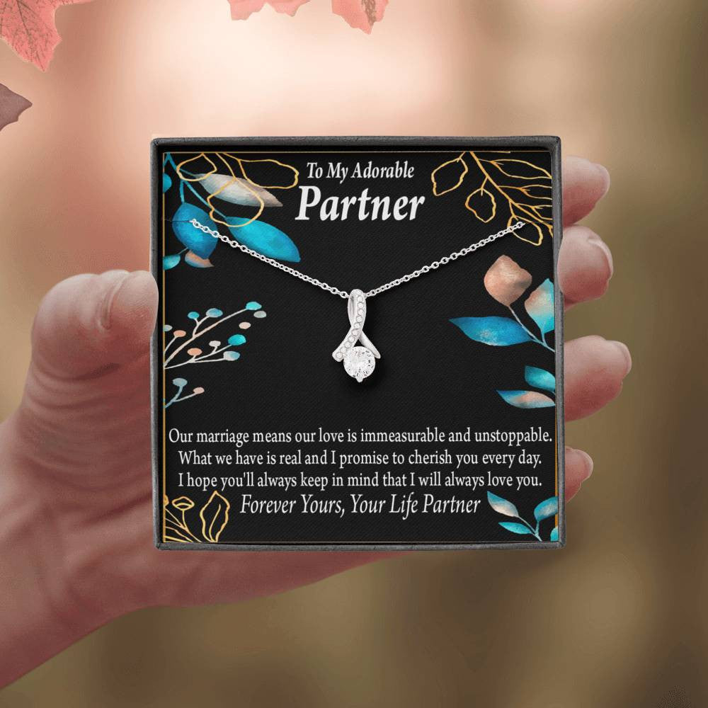 For My Partner Forever Yours Eternity Ribbon Stone Necklace 14K White Gold Keepsake Card Partner Gift - Alluring Beauty Necklace Gift For Her