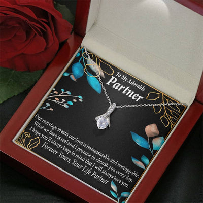 For My Partner Forever Yours Eternity Ribbon Stone Necklace 14K White Gold Keepsake Card Partner Gift - Alluring Beauty Necklace Gift For Her
