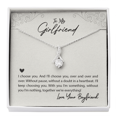 To My Girlfriend I Choose You Message Card W Mahogany Style Luxury Box Eternity Ribbon Stone Necklace - Alluring Beauty Necklace Gift For Her