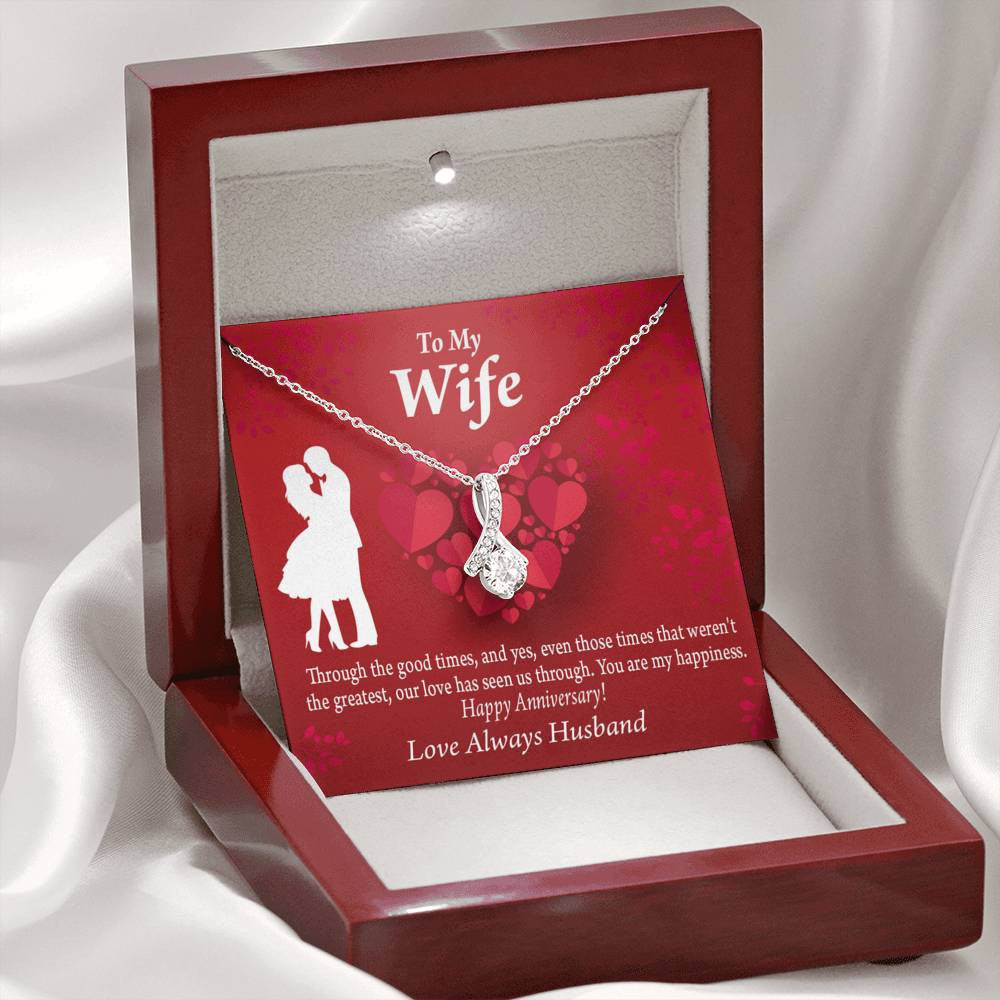 To My Wife Future Wife Anniversary Happiness Eternity Ribbon Stone Pendant 14K White Gold Stainless Steel Jewelry Gift  - Alluring Beauty Necklace Gift For Her